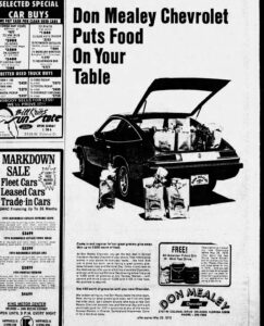 Don Mealey Chevrolet "Puts Food On Your Table" Newspaper Ad