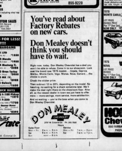 Don Mealey Chevrolet "Doesn't Think You Should Have To Wait" Newspaper Ad
