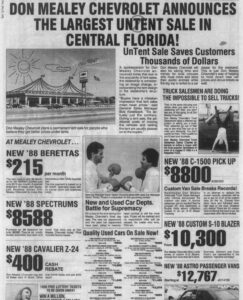 Don Mealey Chevrolet "Largest Untent Sale" Newspaper Ad