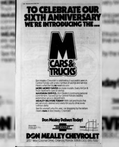 Don Mealey Chevrolet "Introducing M Cars & Trucks" Newspaper Ad